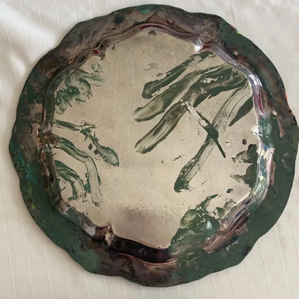Vintage Rogers platter vanity serving tray colorful handmade by me
